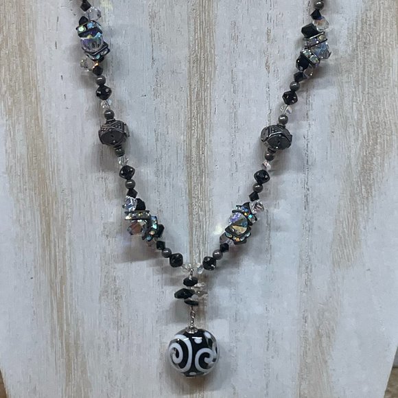 ARTISAN Handmade Murano Art Glass & Crystals Black AB Shimmer Sterling Dragonfly - Picture 1 of 8